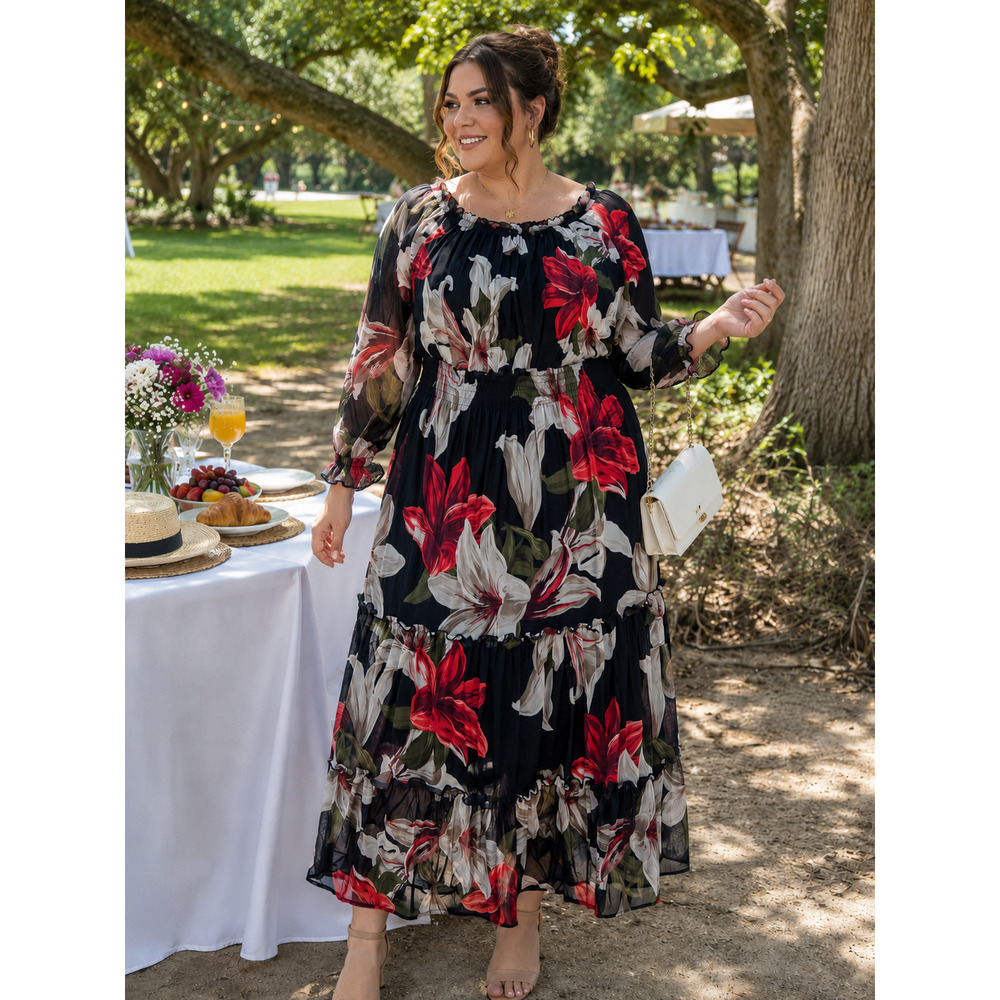 Kate and Lily Tiered Floral maxi navy blue dress Size 18w Whimsy Feminine Ruffle